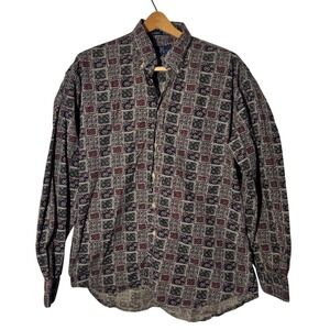 Enro Button Down Geometric Tile Print Shirt Large Multicolor Excellent Cotton
